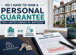 Illustration showing a limited company buy-to-let mortgage and a director’s personal guarantee, with UK terraced houses and a To Let sign in the background.