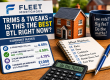 Fleet Mortgages buy-to-let finance graphic showing current mortgage rate options, property paperwork, calculator and checklist for investors comparing rates and fees.