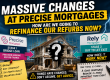 Dramatic refurbishment finance graphic showing Precise bridge lending, Rely buy-to-let exit uncertainty, a renovation project and a warning to check the exit with a broker.