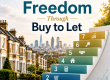 Seven Steps to Financial Freedom Through Buy to Let special report cover, showing terraced houses, a city skyline, numbered steps and house keys.