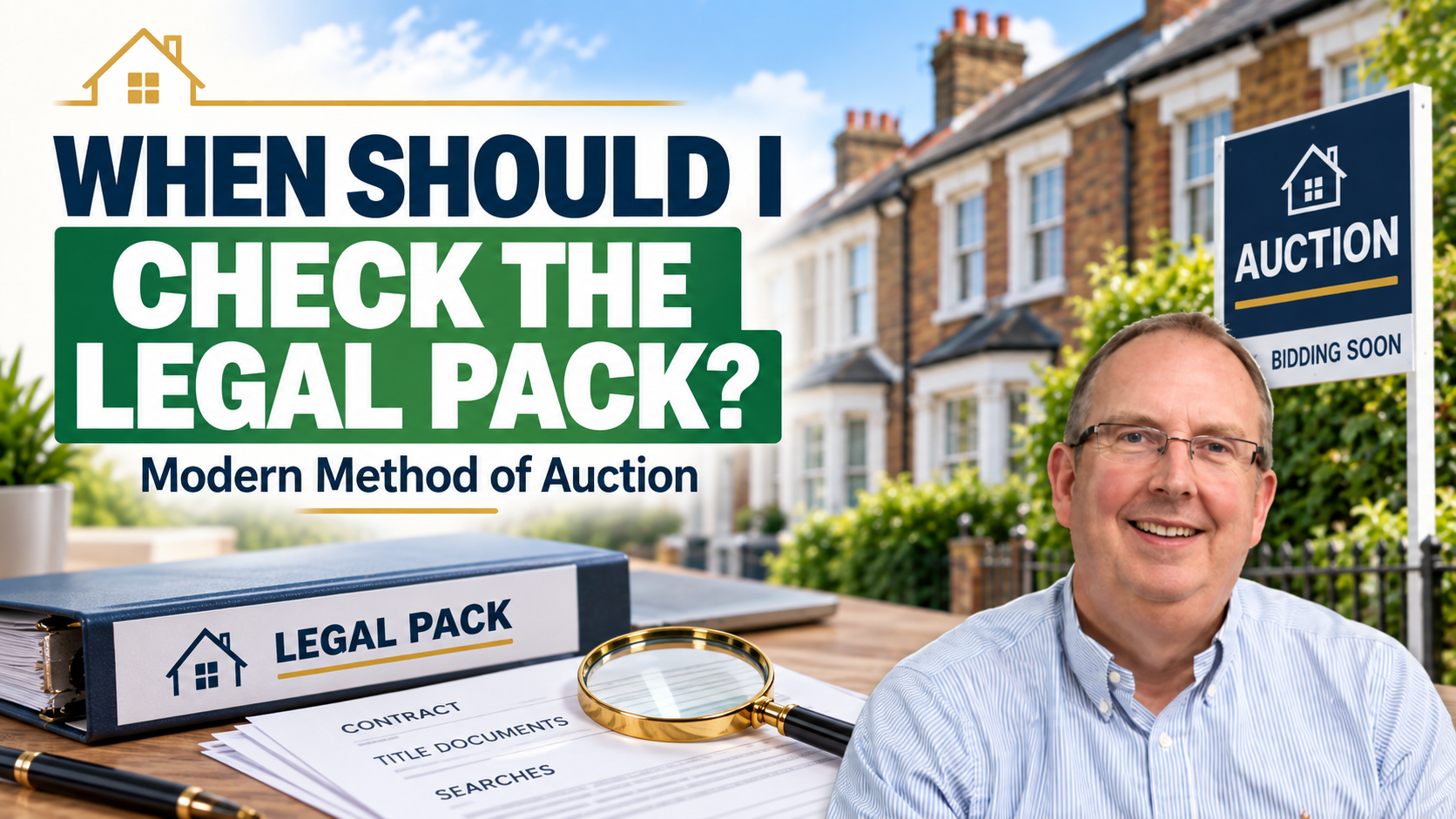 Auction legal pack graphic with gavel and paperwork